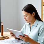 A professional female artisan, fully clothed in a modest, smart casual outfit, thoughtfully analyzing market data on a tablet in a bright, modern studio. She is surrounded by neatly organized handcrafted products made from natural, eco-friendly materials like bamboo and jute, subtly placed to reflect market trends. The background features design sketches and simplified market analysis charts, conveying a sense of strategic thinking and market understanding.
    perfect anatomy, correct proportions, natural pose, well-formed hands, proper finger count, natural body proportions, safe for work, appropriate content, family-friendly, professional dress, high quality, studio lighting.