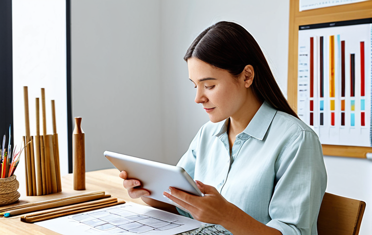 A professional female artisan, fully clothed in a modest, smart casual outfit, thoughtfully analyzing market data on a tablet in a bright, modern studio. She is surrounded by neatly organized handcrafted products made from natural, eco-friendly materials like bamboo and jute, subtly placed to reflect market trends. The background features design sketches and simplified market analysis charts, conveying a sense of strategic thinking and market understanding.
perfect anatomy, correct proportions, natural pose, well-formed hands, proper finger count, natural body proportions, safe for work, appropriate content, family-friendly, professional dress, high quality, studio lighting.