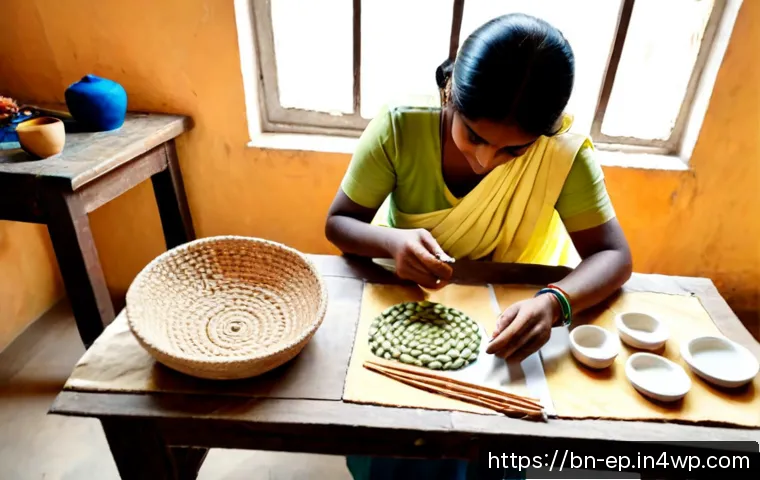 마케팅 기법을 활용한 수익형 취미 - Photorealistic overhead view of a Bengali craft hobbyist in a bright home studio arranging handmade ...